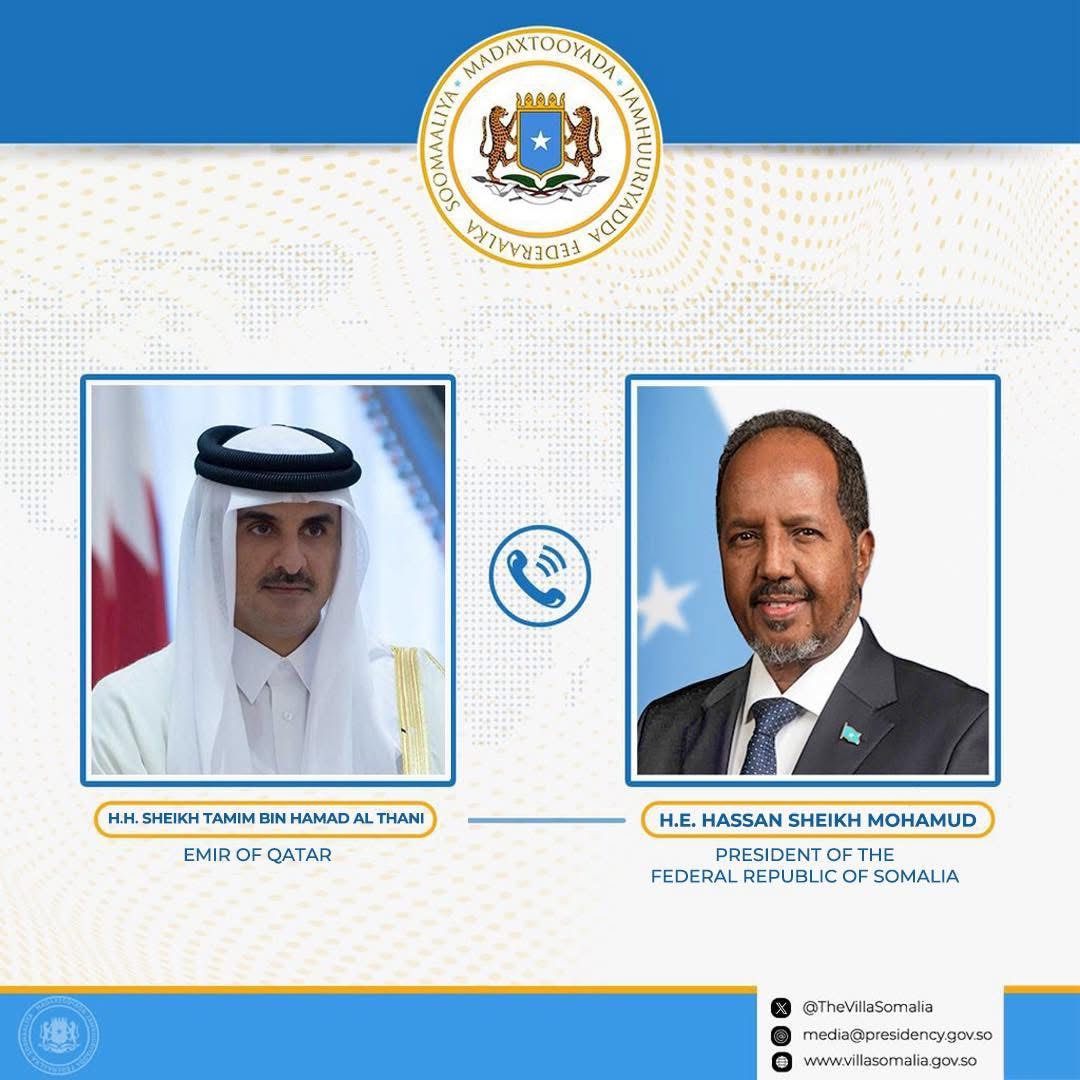 President Hassan Sheikh Holds Phone Talks with Qatar’s Amir