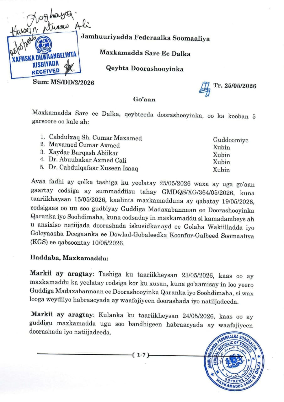 Somalia’s Supreme Court Formally Certifies South West State Local Council and Legislative Election Results